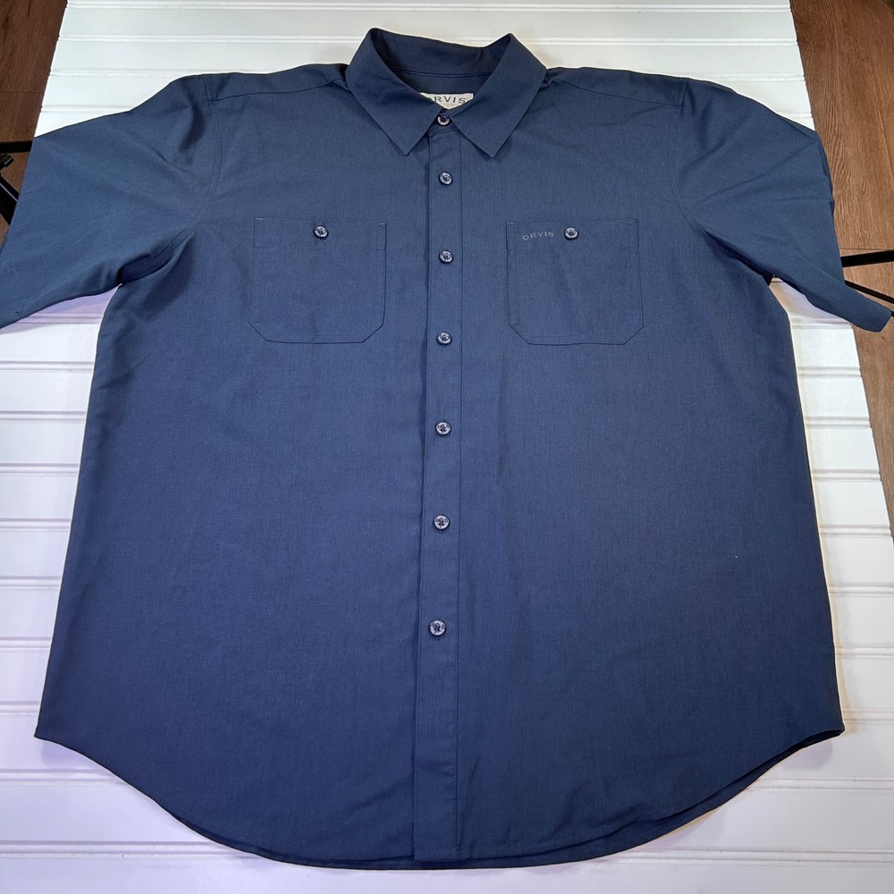 Orvis Classic Collection Short Sleeve Button Shirt Men's XL Navy Blue Woven Tech - Picture 4 of 10